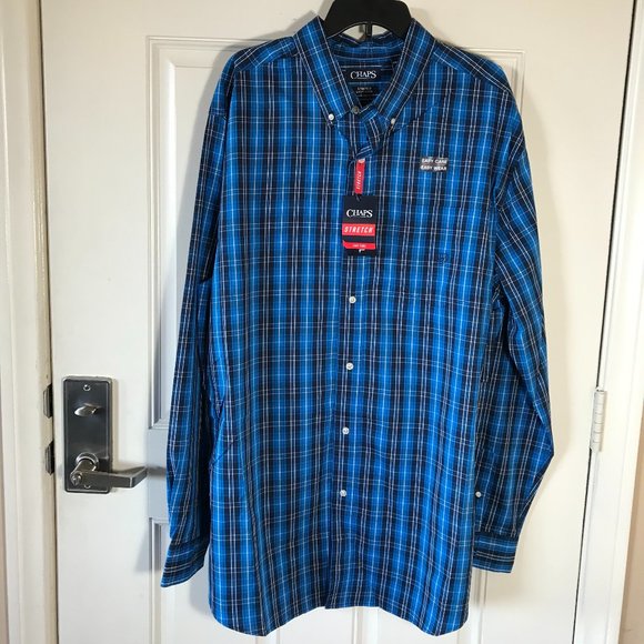 Chaps Other - NWT Chaps Easy Care Button Down Plaid Shirt Blue